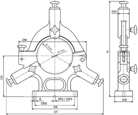 Standard steady rest from stock - with collapsible top, made by H. Richter Vorrichtungsbau GmbH, Germany